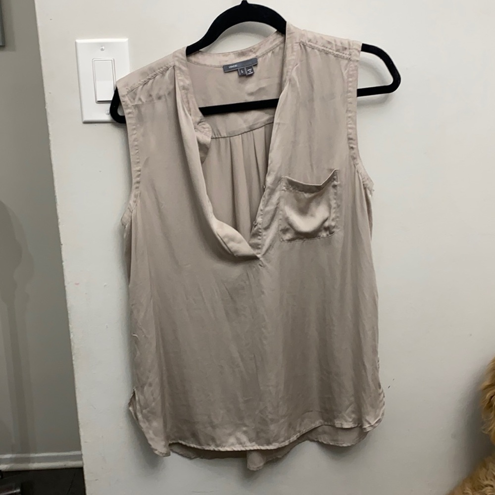 Vince Beige/Taupe Silk Blouse Sz L